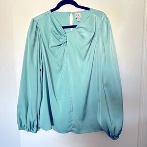 Worthington Mint Green Twist-Neck Long Sleeve Blouse